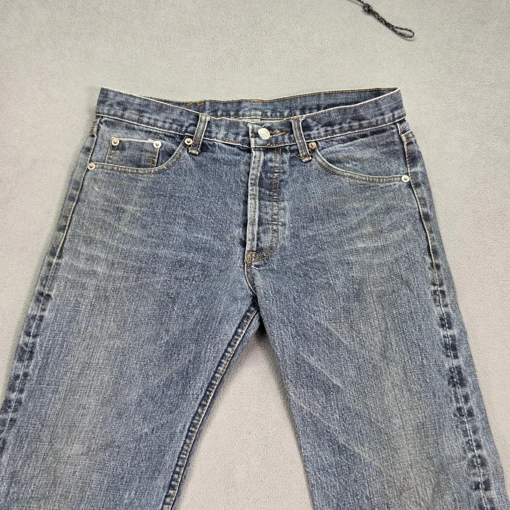 Levis 5Jeans Mens 31x31 Blue Selvedge Button Fly Straight Denim Faded Distressed